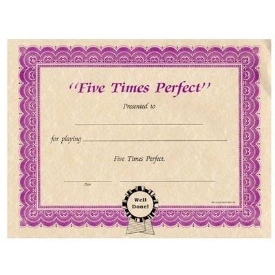 Five Times Perfect Certificates